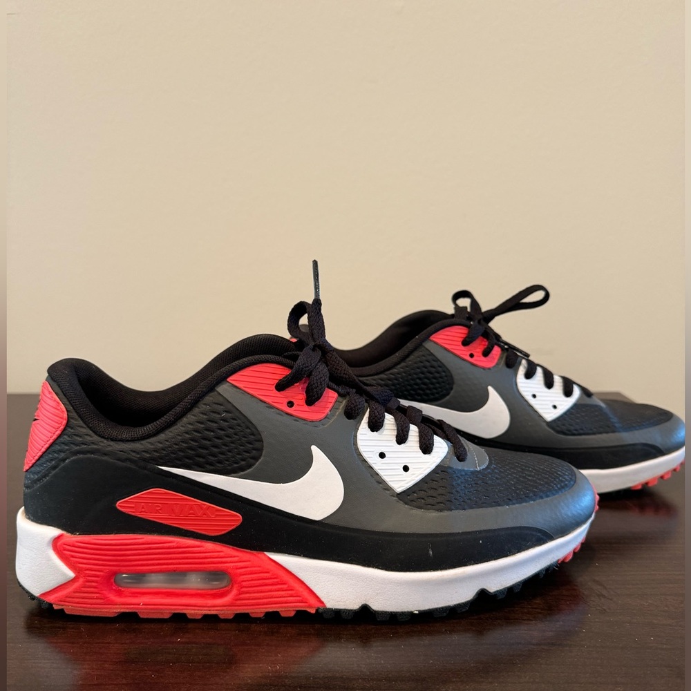 Nike Air Max 90 Golf Shoes Grey Red Black Men’s 9.5